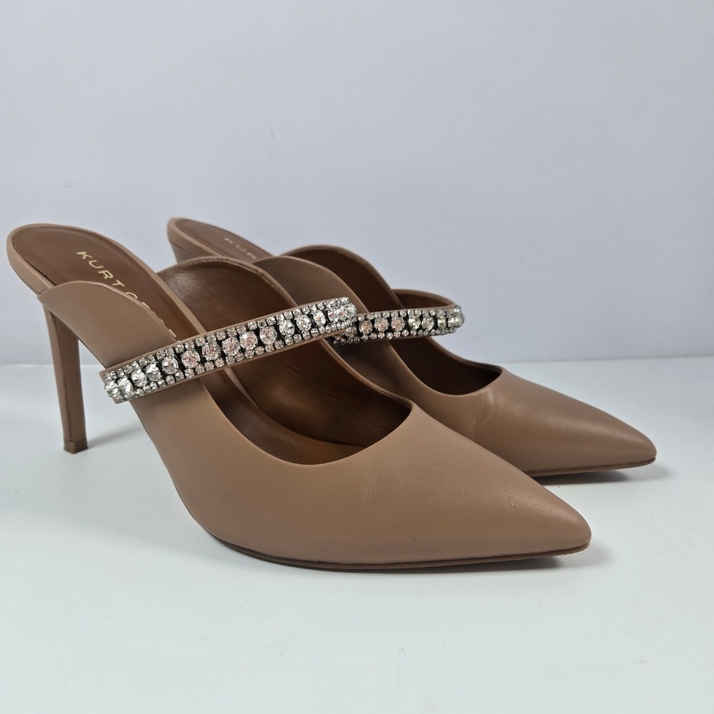 Kurt Geiger London Mules Women 40 Camel Leather Crystal Strap Stiletto Pumps 9